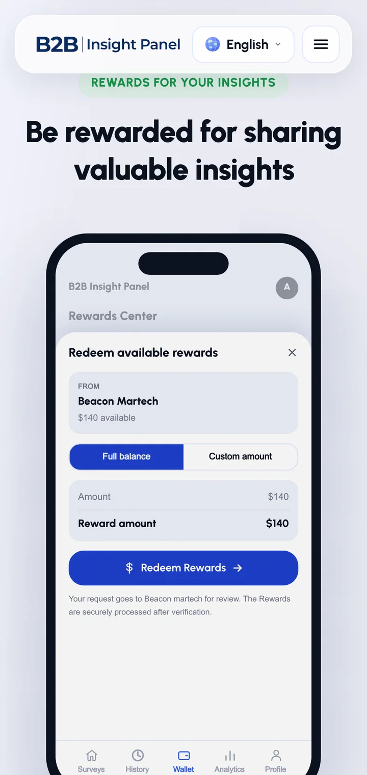 Rewards centre mockup on mobile