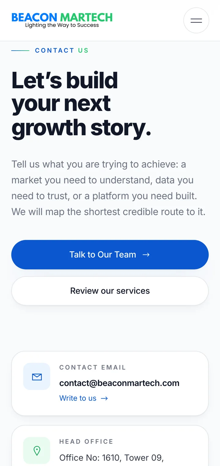 Contact section on mobile