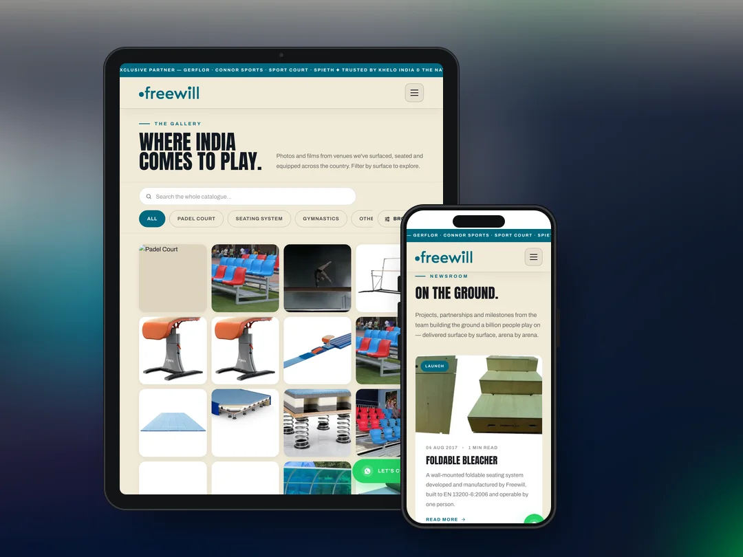 The filterable gallery on tablet, the newsroom on mobile