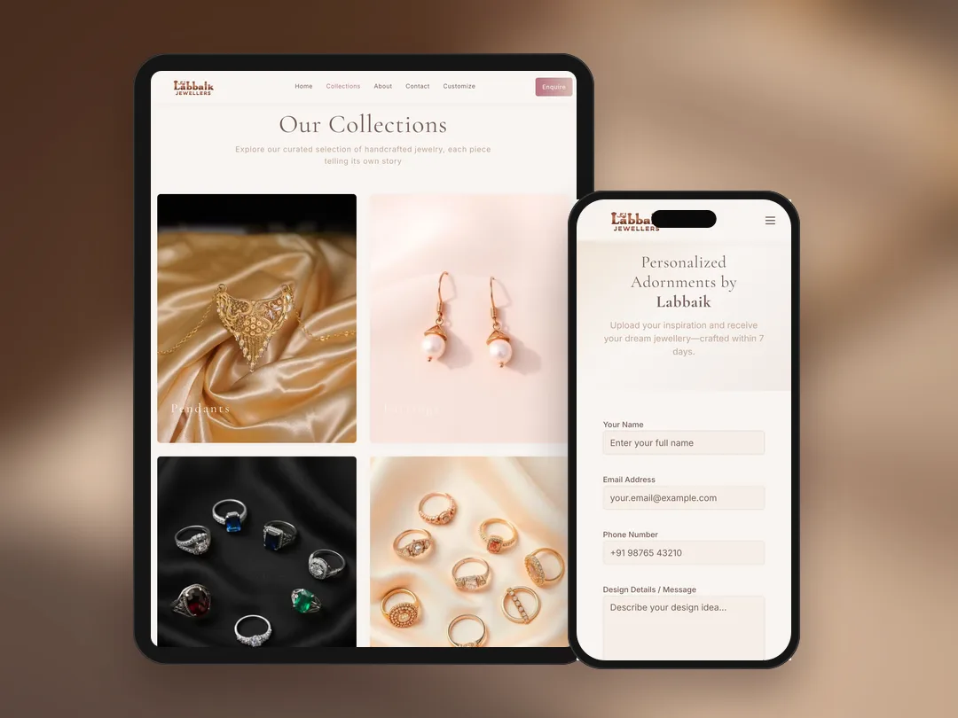 Collections on tablet, the customise brief on mobile