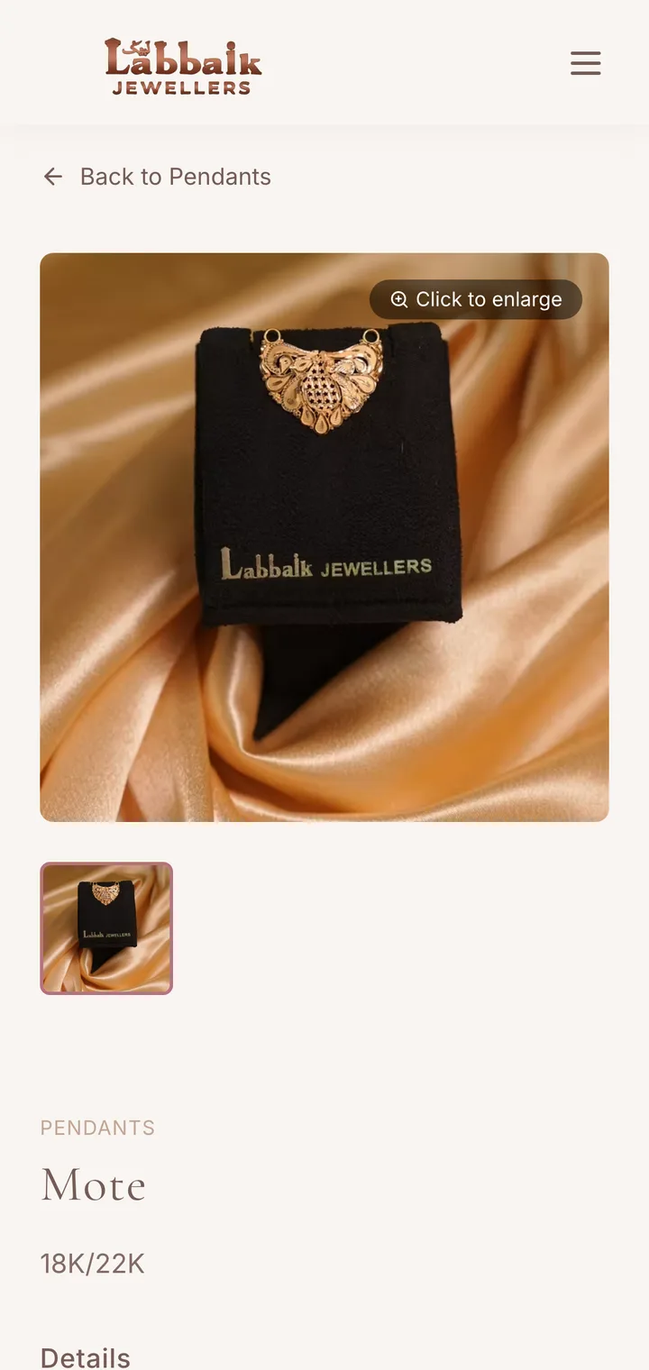 A pendant page on mobile