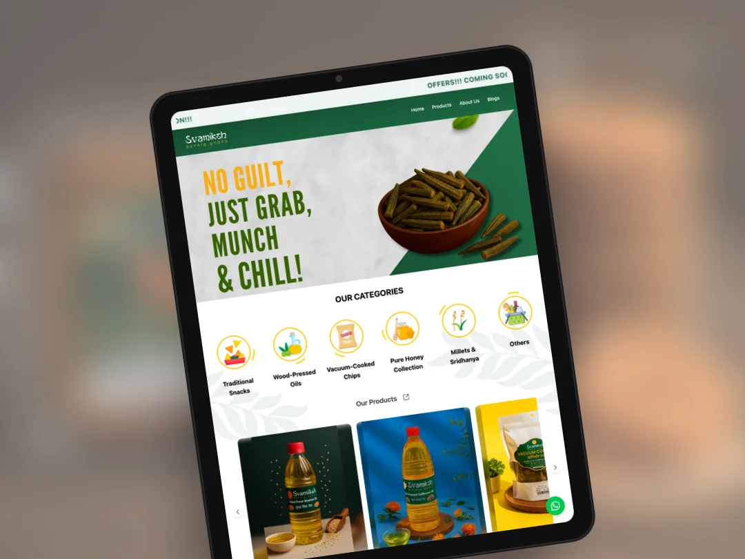 Svamiksh home page on a tablet