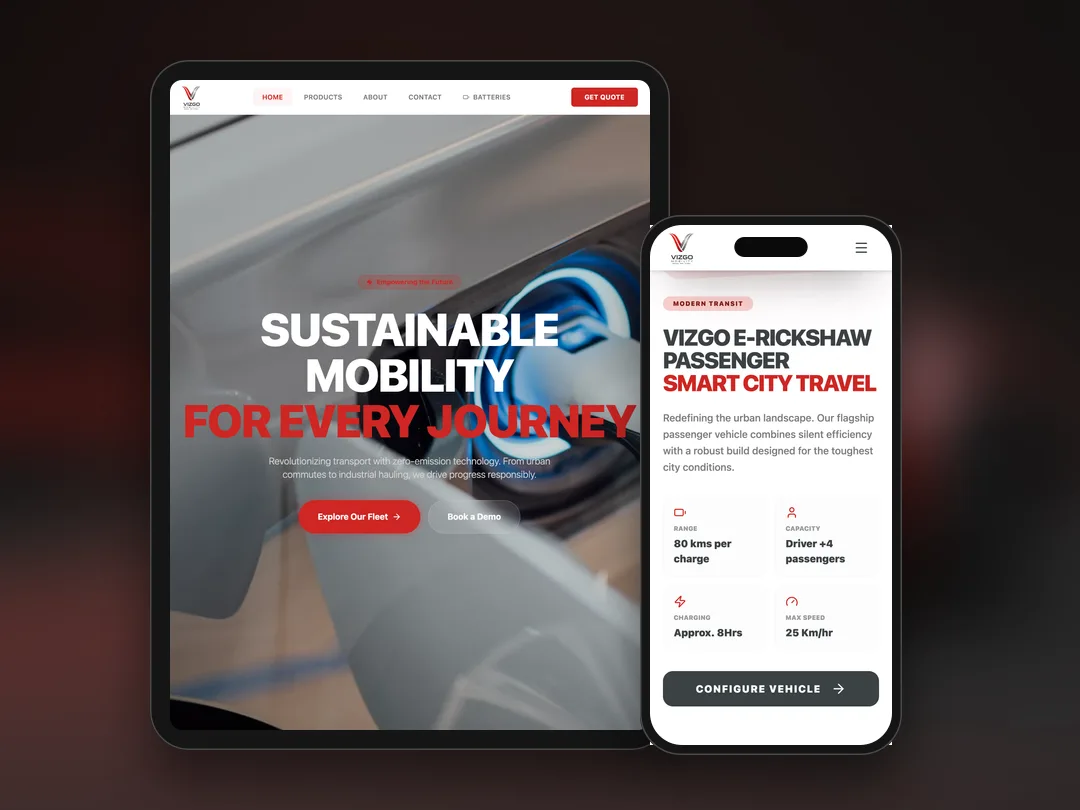 Home on tablet, the e-rickshaw specs on mobile